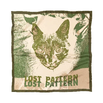 Lost Pattern Nyc Women's "one Cool Cat" Silk Bandana - Olive Green
