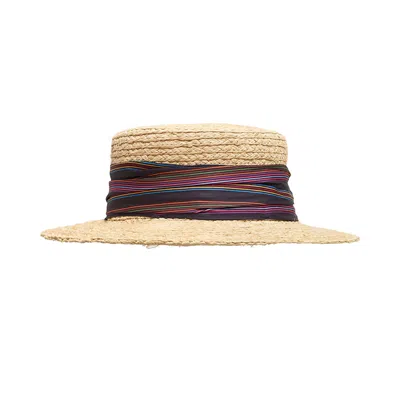 Lost Pattern Nyc Women's Pink / Purple "frida's Garden" Raffia Hat With Ribbon Band - Pink & Purple In Pink/purple