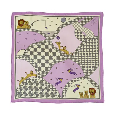 Lost Pattern Nyc Women's Pink / Purple "journey" Silk Scarf By Shantall Lacayo - Lavender Pink In Animal Print