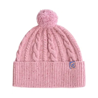 Lost Pattern Nyc Women's Pink / Purple "pom Pom" Cable Knit Wool Beanie Hat - Pink Blush