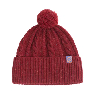 Lost Pattern Nyc Women's "pom Pom" Cable Knit Wool Beanie Hat - Wine Red