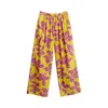 Lost Pattern Nyc Women's Tropical Bliss Wide-leg Pants - Golden Hour In Gold