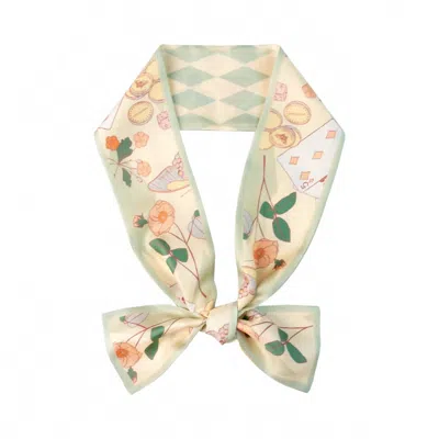Lost Pattern Nyc Women's Wonderland Silk Twilly Neck Bow In Pastel Green In Multi