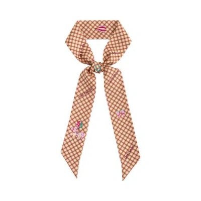 Lost Pattern "pop Pony" Silk Twill Skinny Scarf In Brown