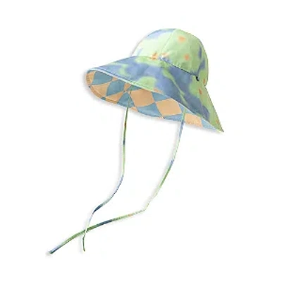Lost Pattern Reversible Wide Brim Sun Hat In Blue/multi