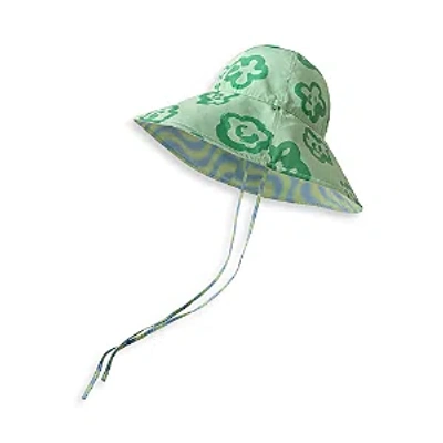 Lost Pattern Reversible Wide Brim Sun Hat In Green