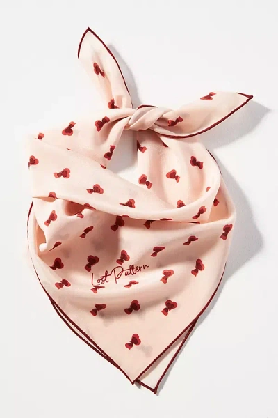 Lost Pattern Silk Twin Hearts Crepe Scarf In Pink
