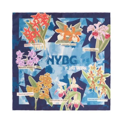 Lost Pattern X Nybg "orchid On The Block" Silk Bandana Scarf In Blue
