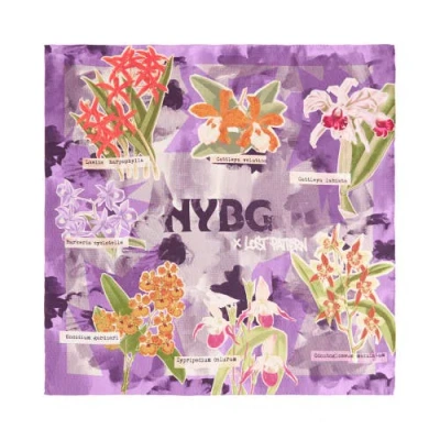 Lost Pattern X Nybg "orchid On The Block" Silk Bandana Scarf In Purple