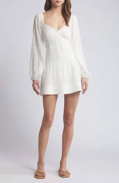 LOST + WANDER ALAMOUR LONG SLEEVE MINI DRESS IN OFF WHITE