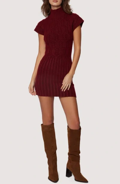 Lost + Wander Beatrice Mixed Stitch Sweater Minidress In Burgundy
