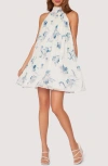 Lost + Wander Carolina Garden Pleated Trapese Minidress In Off-white-blue