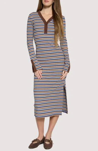 Lost + Wander Dreamy Edit Stripe Long Sleeve Cotton Blend Midi Dress In Blue-brown-multi