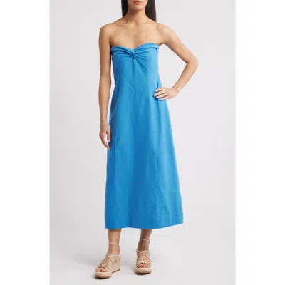 Lost + Wander Elia Linen Blend Strapless Dress In Lapis Blue