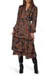 Lost + Wander Embers Bloom Long Sleeve Tiered Dress In Brown