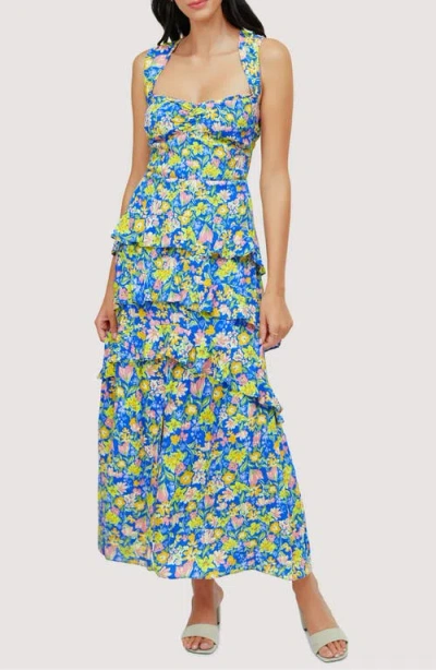 Lost + Wander Escapade Floral Tiered Maxi Sundress In Blue