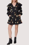 Lost + Wander Field Of Dreams Ruffle Long Sleeve Minidress In Black Multi Floral