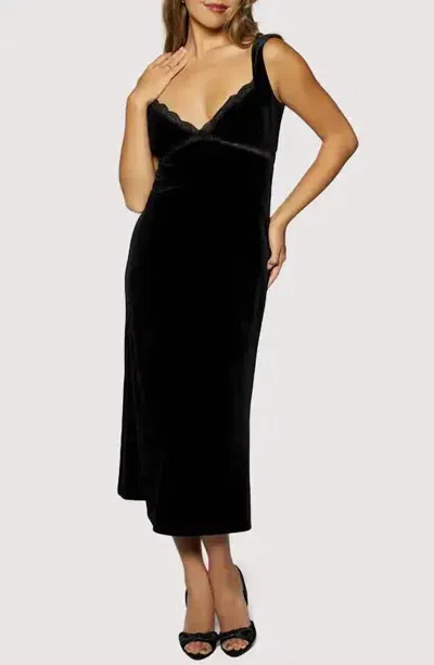 Lost + Wander Fiorella Lace Trim Velvet Midi Dress In Black