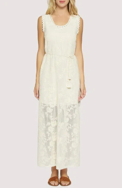 Lost + Wander Fiorenza Embroidered Tie Belt Maxi Sundress In White