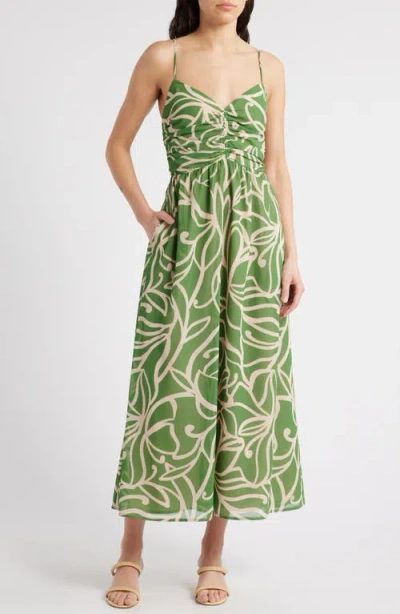 Lost + Wander Floral Lane Midi Dress In Green Cream