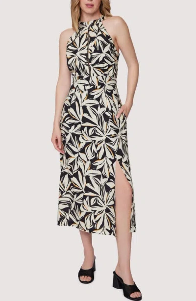Lost + Wander Genevieve Ladder Stitch Midi Dress In Black-cream