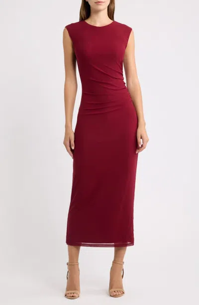 Lost + Wander Hazy Charm Side Ruched Maxi Dress In Burgundy