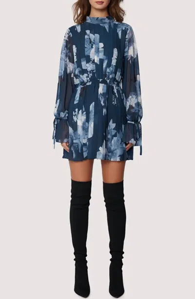 Lost + Wander Josephine Floral Pleated Long Sleeve Dress In Blue