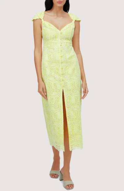 Lost + Wander Lemon Drop Cotton Blend Eyelet Midi Dress In Yellow