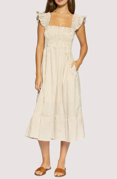 Lost + Wander Lido Affair Stripe Smocked Tiered Midi Dress In Neutral