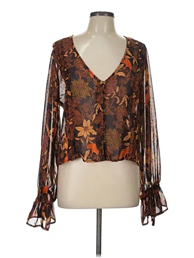 Pre-owned Lost + Wander Long Sleeve Blouse In Brown
