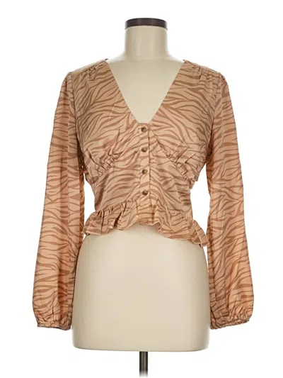 Pre-owned Lost + Wander Long Sleeve Blouse In Tan