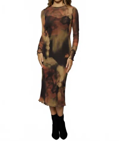 Lost + Wander Luminous Shadow Power Mesh Midi Dress In Brown Multi