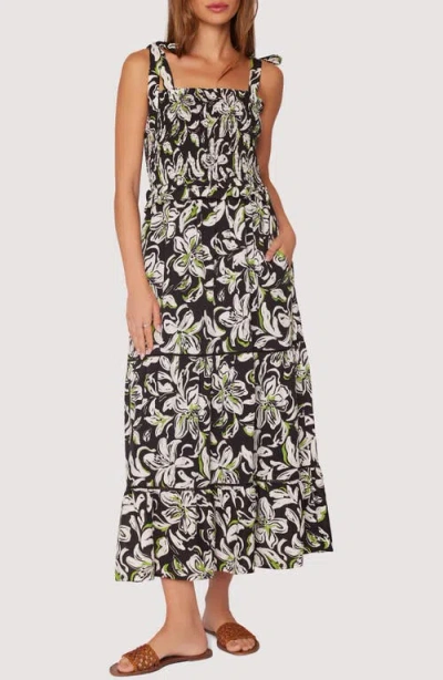 Lost + Wander Midnight Flora Smocked Maxi Dress In Black White