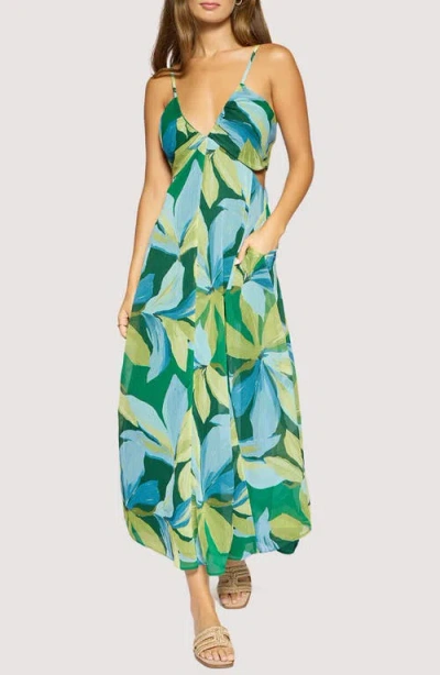 Lost + Wander Neroli Floral Wave Side Cutout Maxi Dress In Green