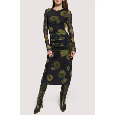 Lost + Wander Nocturnal Blooms Floral Mesh Midi Dress In Black