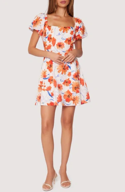 Lost + Wander Poppy Blooms Cotton Minidress In White Orange Floral