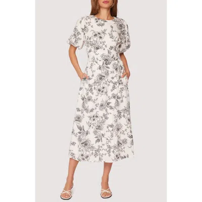 Lost + Wander Rose Haven Short Sleeve Floral Midi Dress In Off-white-black