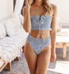 Lost + Wander Seaside Breeze Smocked Bikini Set In Blue/white Floral In Multi