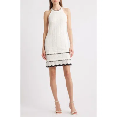 Lost + Wander Sophia Halter Neck Sleeveless Sweater Dress In Off-white-black