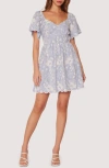 Lost + Wander Springtide Embroidered Flutter Sleeve Minidress In Light-blue