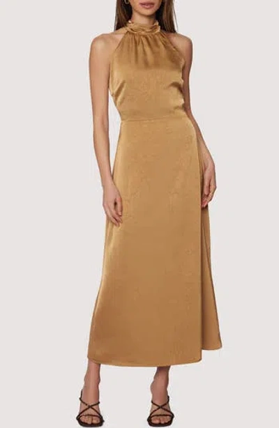 Lost + Wander Starlit Sleeveless Satin Maxi Dress In Brass