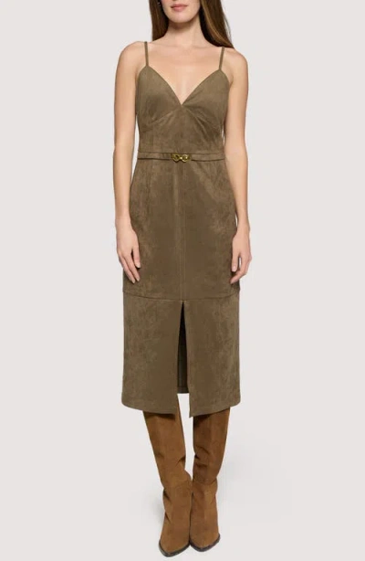 Lost + Wander Urban Fall Faux Suede Midi Dress In Olive