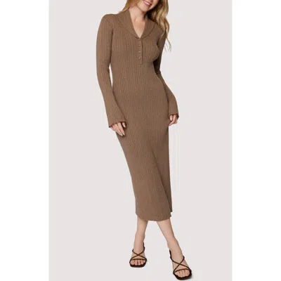 Lost + Wander Viviette Long Sleeve Rib Maxi Dress In Sepia
