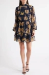 Lost + Wander Water Lily Floral Mock Neck Long Sleeve Dress In Multi