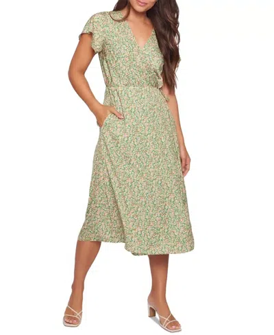 Lost + Wander Wild Poppies Midi Wrap Dress In Green Floral