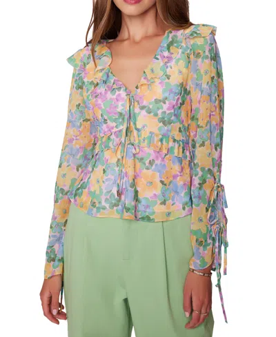 Lost + Wander Women's Florescence Floral Print Ruffled Top In Yellow-purple