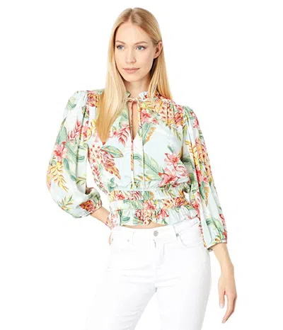 Lost + Wander Women's Lost Wander Off To Makai Cami Top Multi Floral Smocked Tie Neck Red54 In Blue