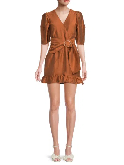 Lost + Wander Women's Pacific Grove Surplice Silk & Linen Blend Mini Dress In Brown