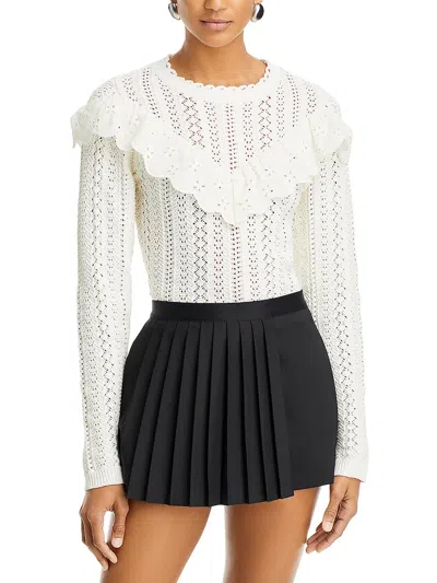 Lost + Wander Womens Scalloped Ribbed Trim Pullover Top In White