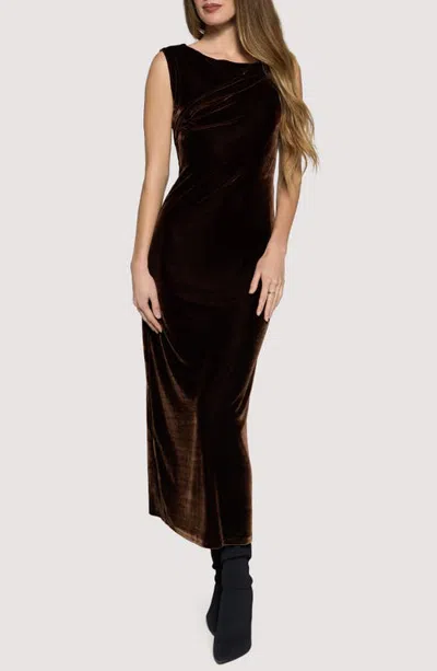 Lost + Wander Woodland Hour Stretch Velvet Maxi Dress In Brown